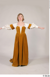 Whole Body Woman T poses White Historical Dress Costume photo references